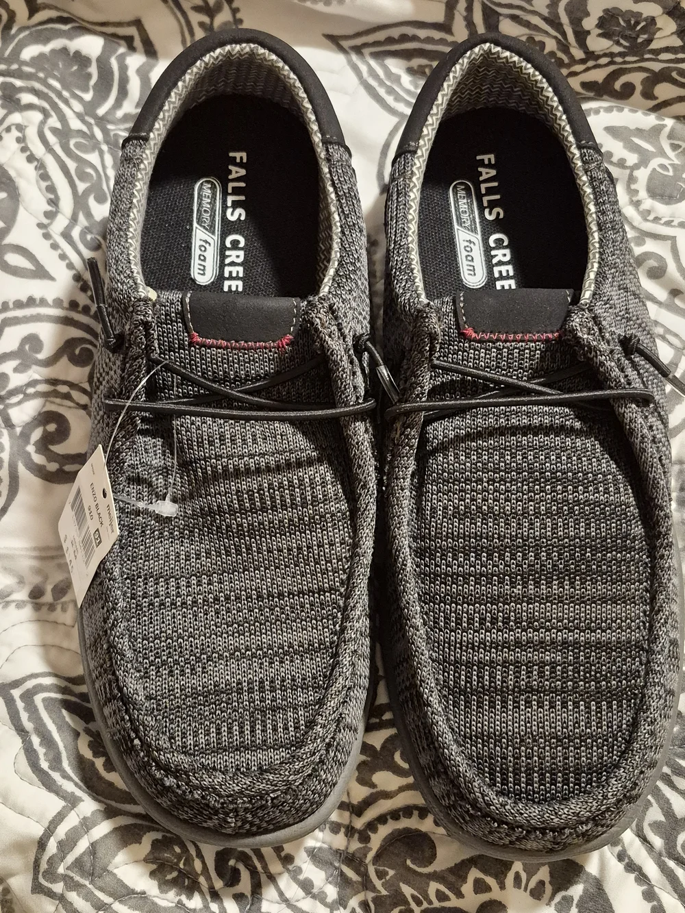 Falls Creek Men's Knit Slip-On Loafers in Gray and Black